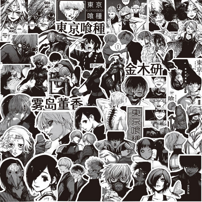 [Mega] 10 Random Anime B/W Stickers