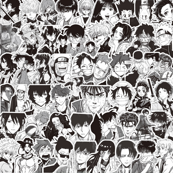 [Mega] 10 Random Anime B/W Stickers