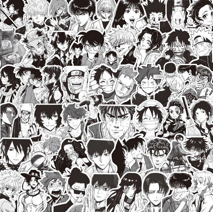 [Mega] 10 Random Anime B/W Stickers