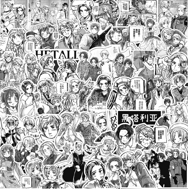 [Mega] 10 Random Anime B/W Stickers