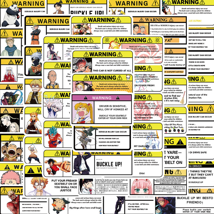 5 Random Warning Car stickers